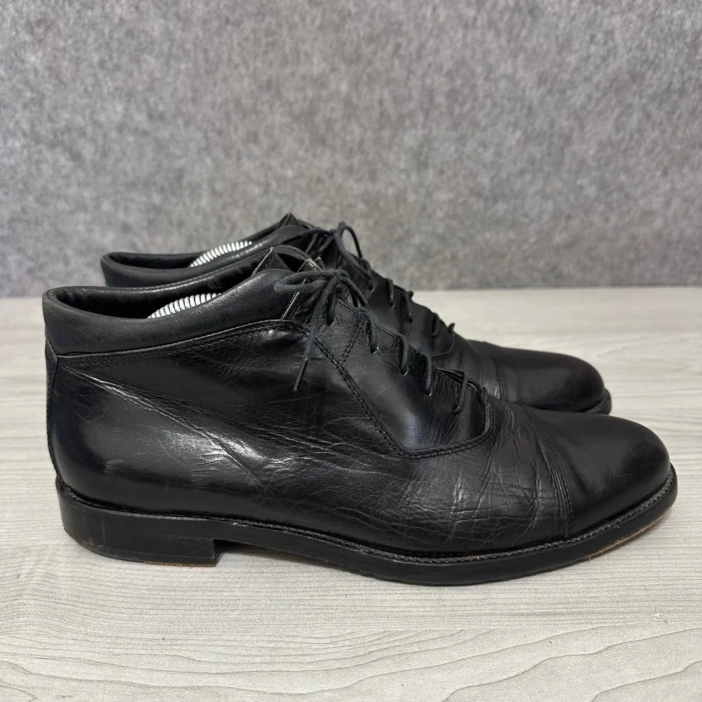 Johnston & Murphy Chukka Boots Mens 10.5 Black‎ Leather Cap Toe Lace Up